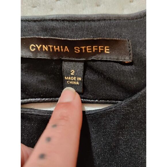 NORDSTROM CYNTHIA STEFFE SLEEVELESS BLACK FAUX LEATHER DRESS CUTOUT BACK SIZE 2 - Picture 3 of 6